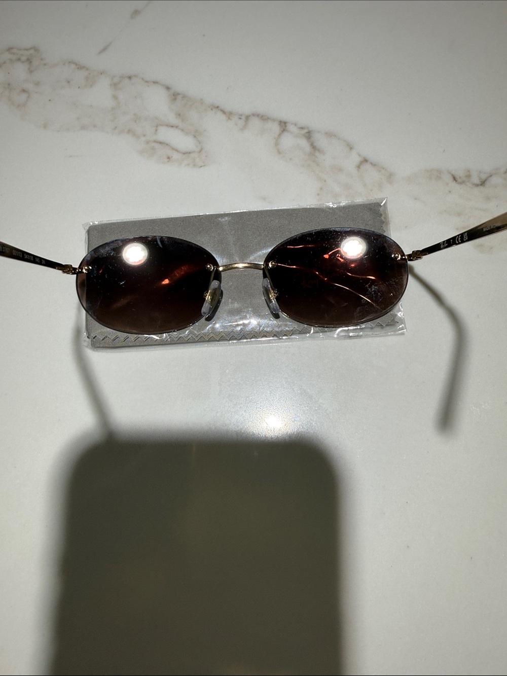 RAYBAN Artista Gradient Brown Rimless Sunglasses, Gold Accent - Picture 8 of 8